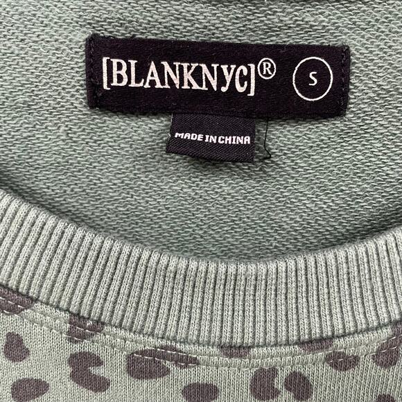 BlankNYC Cheetah Print Cropped Raw Hem Sweatshirt Green Womens Small - Picture 4 of 6